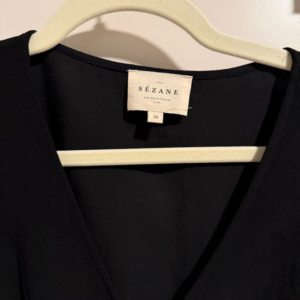 Sézane Black Button Front Mini Dress Size 36 (US 4) - Picture 4 of 4